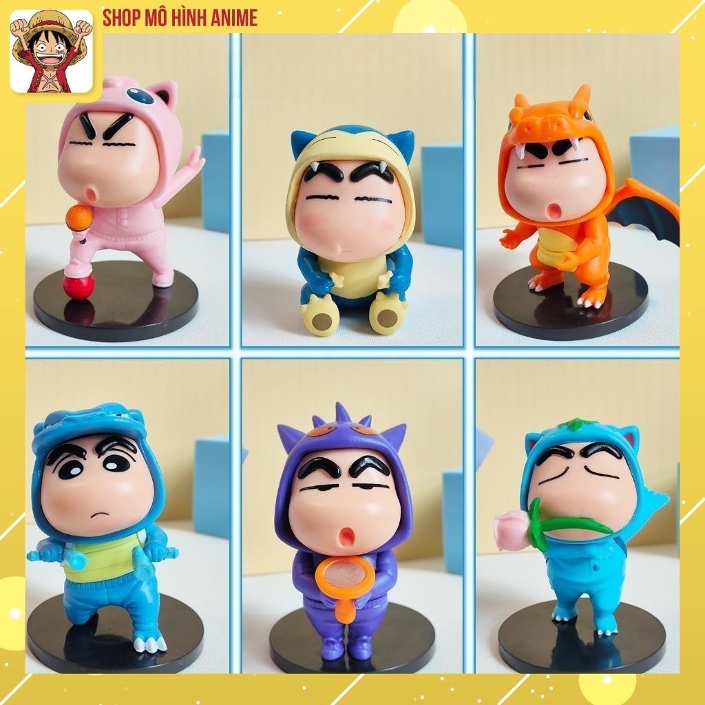 Mô Hình Pokemon, Bộ 6 Mô Hình Shin Cậu Bé Bút Chì Cosplay Cute Độc Đáo, Cao 8cm, Đồ Decor Trang Trí, Bộ Sưu Tập Nhân Vật