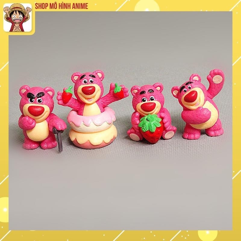 Bộ 4 Mô Hình Gấu Dâu Lotso, Hoạt Hình Disney Cao 5cm, Mô Hình Decor Trang Trí, Bộ Sưu Tập Nhân Vật Yêu Thích