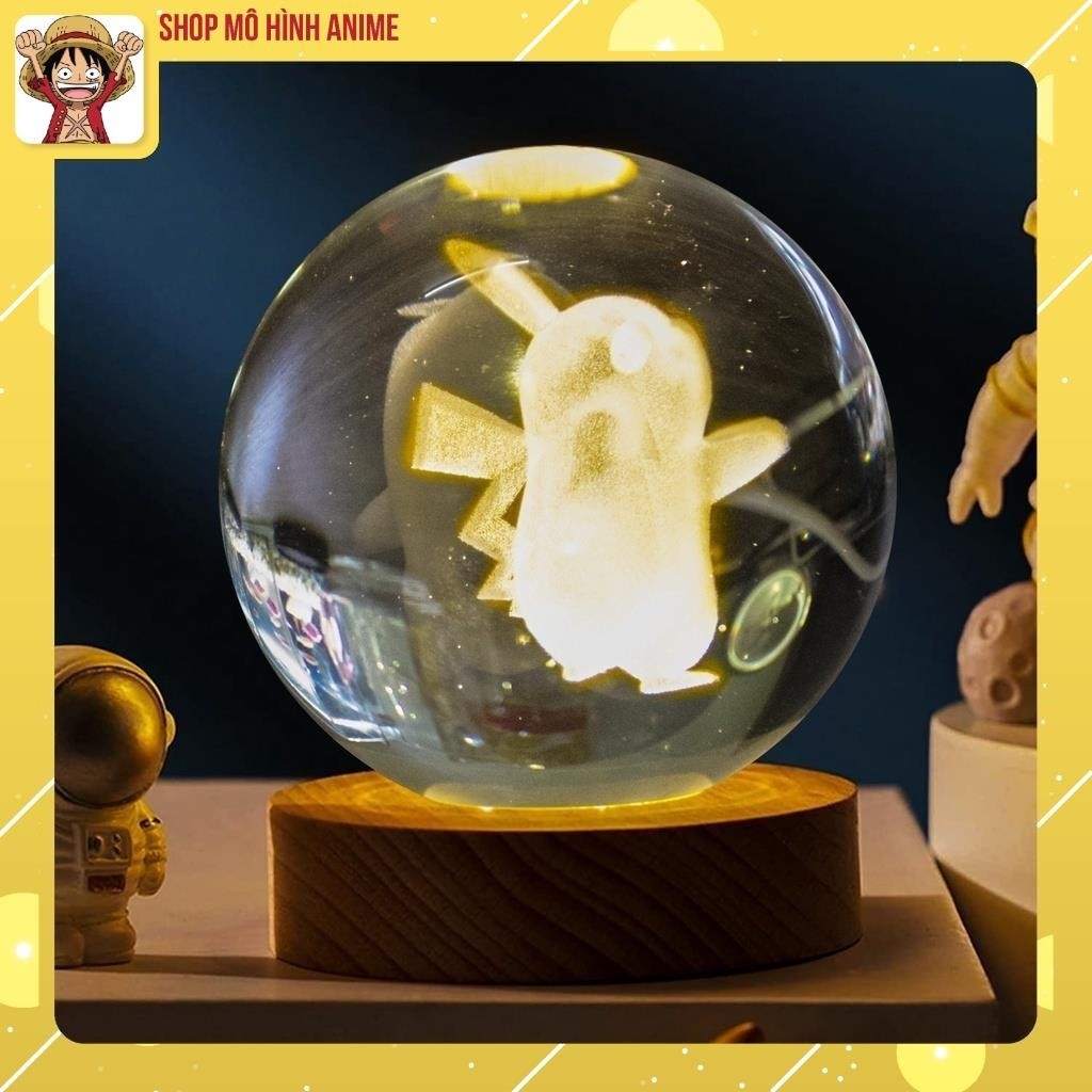 Đèn Ngủ 3D Quà Cầu Pha Lê Phát Sáng, Hình Nhân Vật Pikachu Siêu Ngộ Nghĩnh Đáng Yêu, Quà Tặng Sinh Nhật, Decor Trang Trí