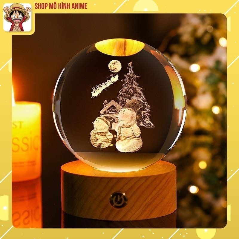 Đèn Ngủ 3D Quà Cầu Pha Lê Giáng Sinh Ấm Áp, Decor Trang Trí, Quà Tặng Ngày Lễ Noel
