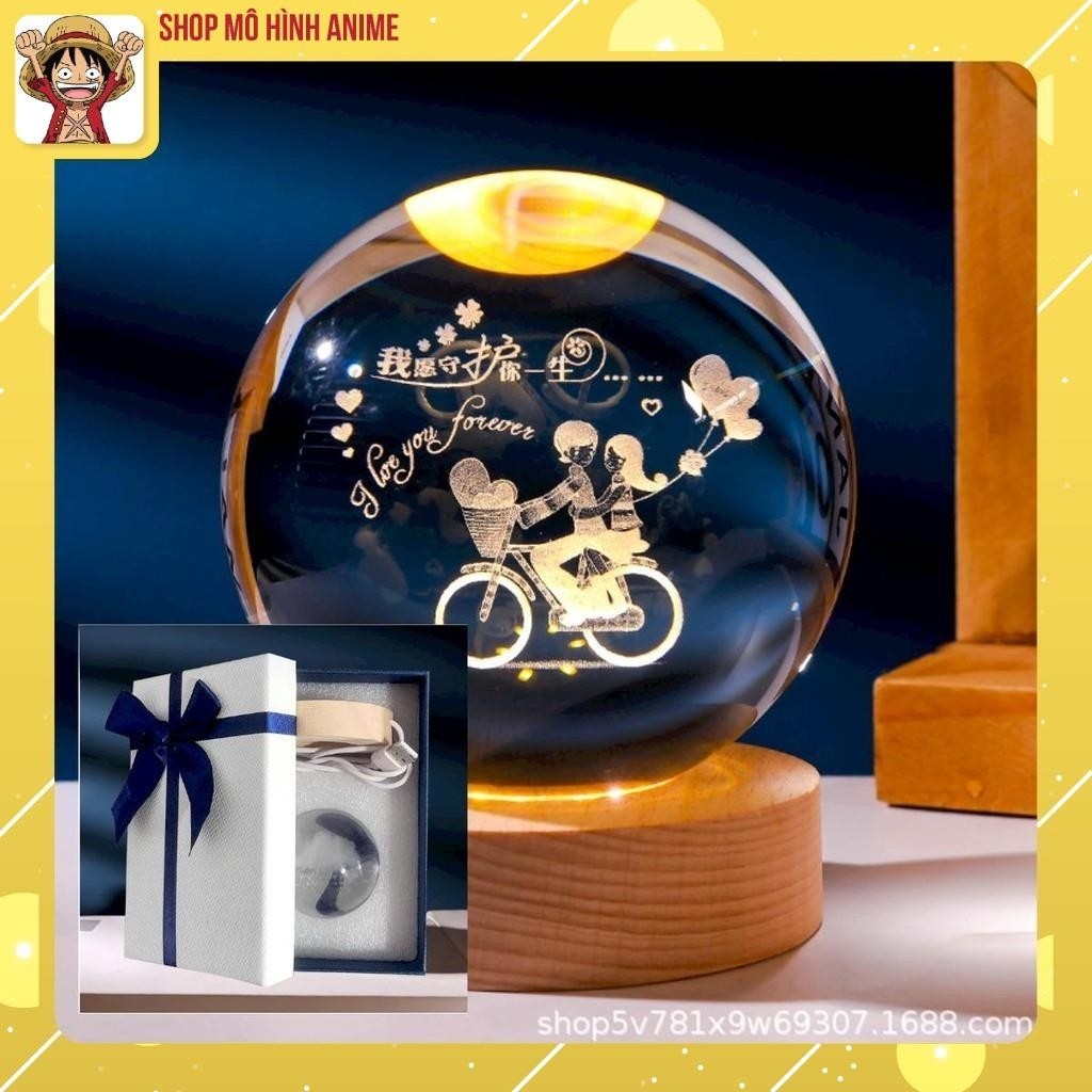 Combo Quả Cầu Pha Lê 3D Phát Sáng Kèm Hộp Đựng, Quà Tặng Sinh Nhật, Decor Trang Trí
