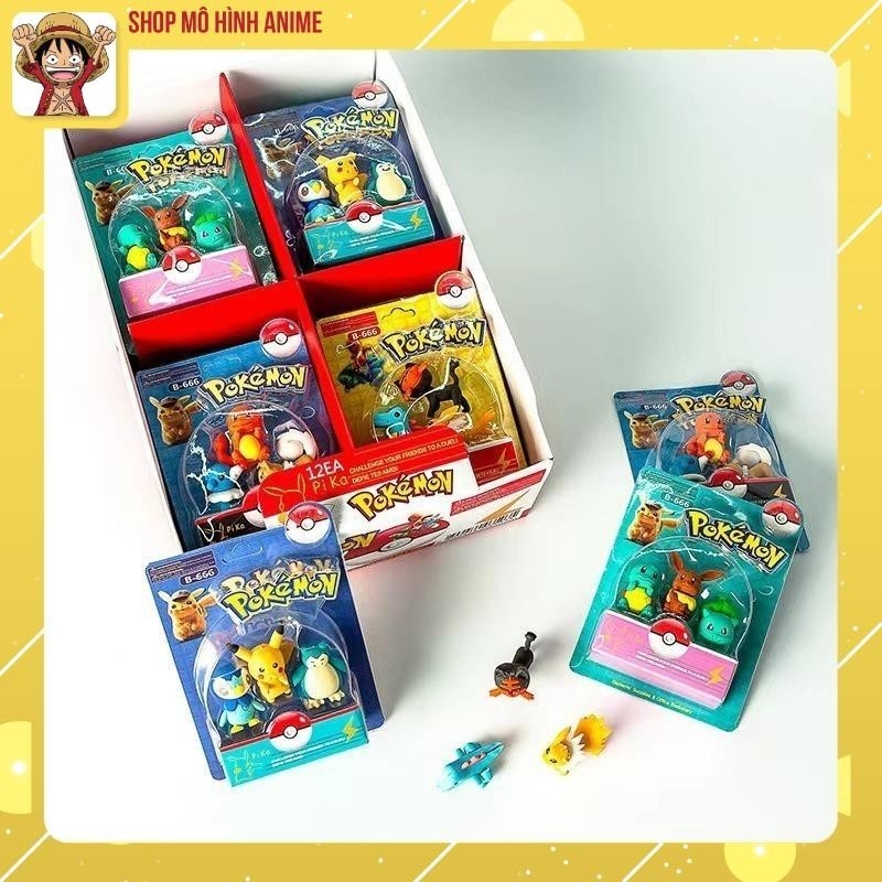 Mô Hình Pokemon, Bộ 4 Hộp 12 Nhân Vật Pikachu, Pokemon, Full Box Đóng Hộp Cao Cấp, Quà Tặng Dành Cho Bé