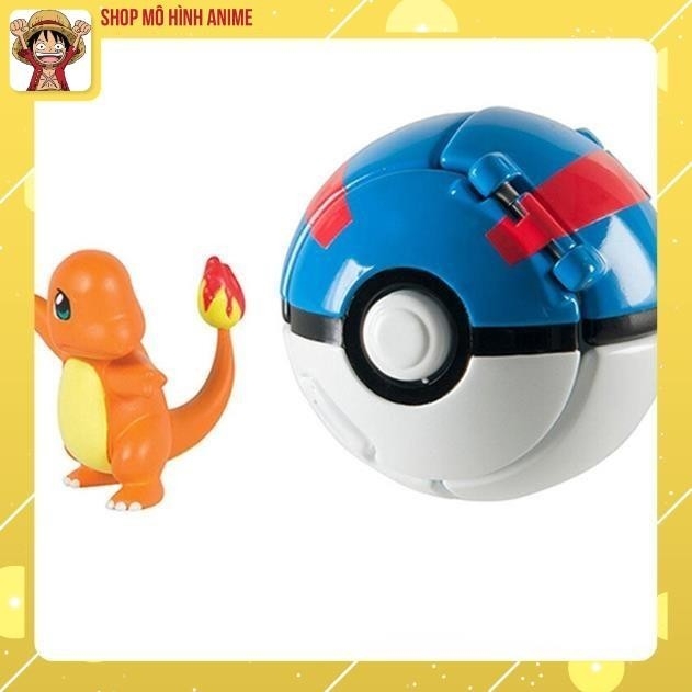 Combo 4 Quả Cầu Tự Động Ném Thú, Pikachu, Hitokage, Fushigidane, Zenigame, Đồ Chơi, Bộ Sưu Tập Nhân Vật Cho Bé