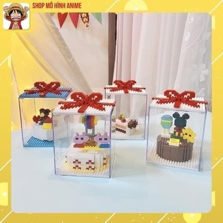 Đồ Chơi Mô Hình Lắp Ráp Bánh Sinh Nhật Các Nhân Vật Yêu Thích, Hộp Mika Chống Bụi, Đèn Led, Quà Tặng Sinh Nhật