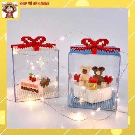 Đồ Chơi Mô Hình Lắp Ráp Bánh Sinh Nhật Các Nhân Vật Yêu Thích, Hộp Mika Chống Bụi, Đèn Led, Quà Tặng Sinh Nhật