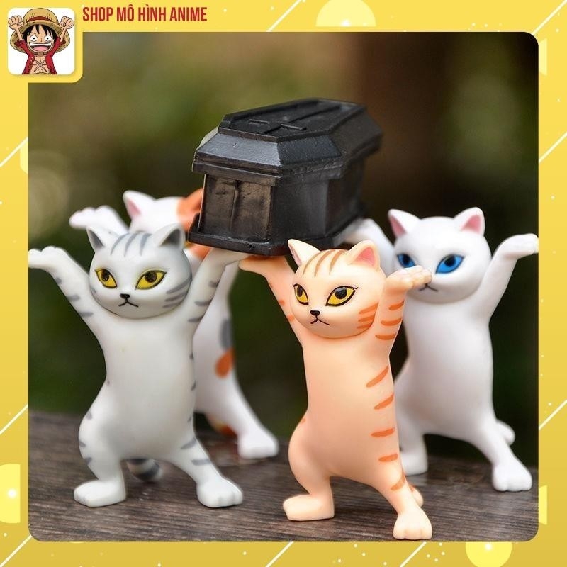 Mô Hình 5 Mèo Giơ Tay, Cao 5cm, Mô Hình Mèo Để Bàn, Decor Trang Trí Bánh Kem, Bộ Sưu Tập Mèo