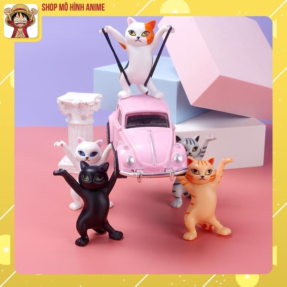 Mô Hình 5 Mèo Giơ Tay, Cao 5cm, Mô Hình Mèo Để Bàn, Decor Trang Trí Bánh Kem, Bộ Sưu Tập Mèo
