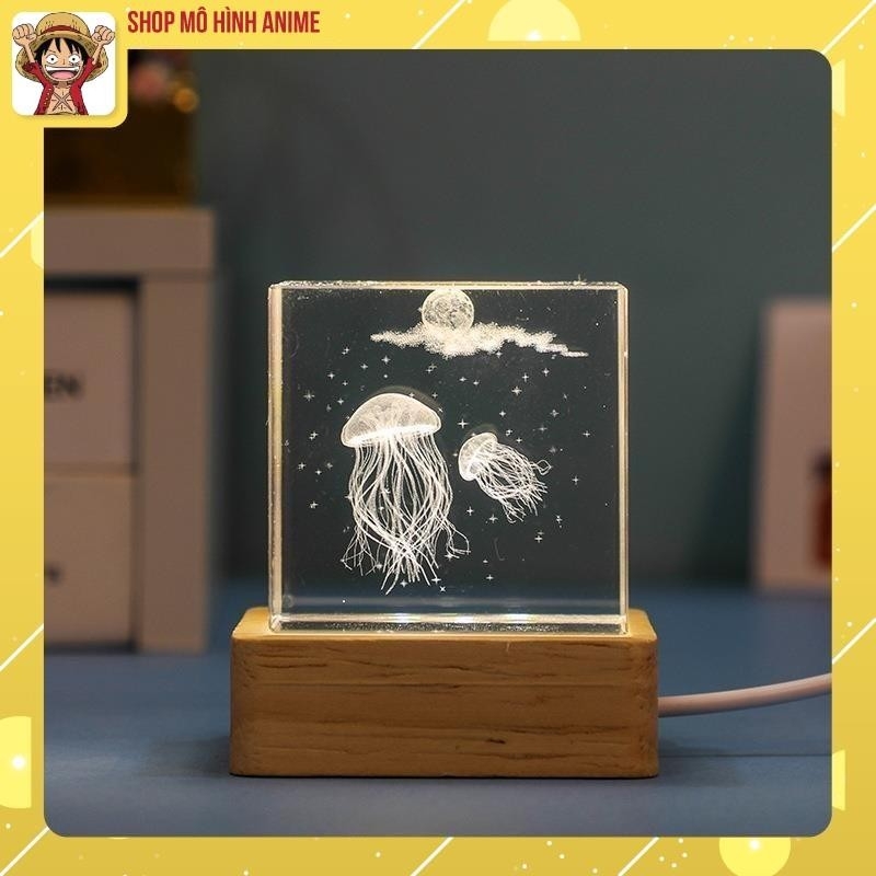 Đèn Ngủ Pha Lê Hình Lập Phương, Sinh Vật Đại Dương , Ánh Sáng Trắng, Đèn Decor Trang Trí, Quà Tặng Người Thân, Sinh Nhật
