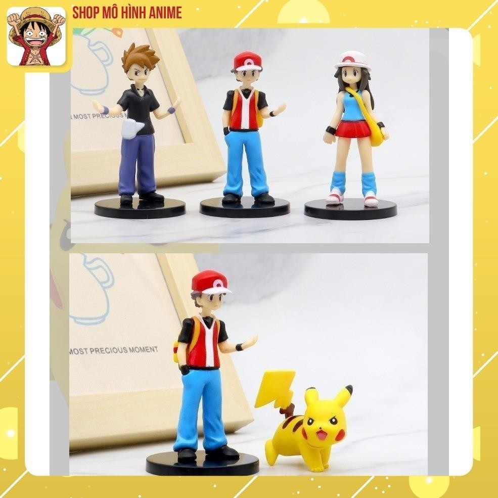 Bộ 8 Mô Hình Nhân Vật Pokemon, Pikachu, Gengar, Hitokage Và Các Huấn Luyện Viên Cao 8cm, Mô Hình Decor Trang Trí