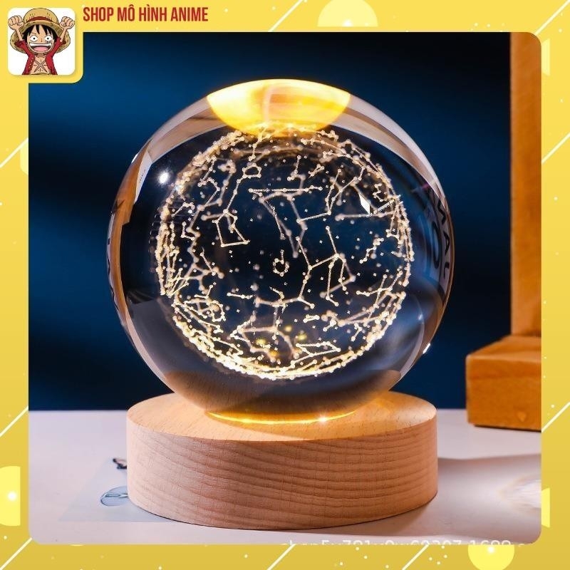 Quả Cầu 3D Pha Lê Phát Sáng, Đèn Led USB, Đường Kính 8cm, Decor Trang Trí, Quà Tặng Ngày Lễ Đặc Biệt