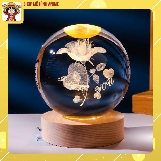 Quả Cầu 3D Pha Lê Phát Sáng, Đèn Led USB, Đường Kính 8cm, Decor Trang Trí, Quà Tặng Ngày Lễ Đặc Biệt