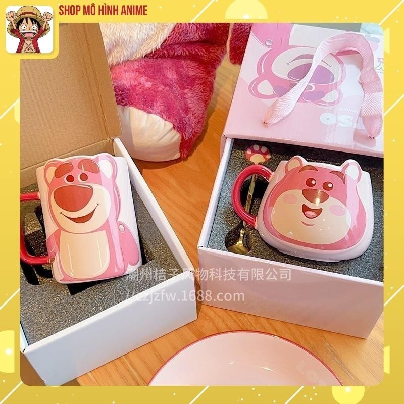 Bộ Cốc Gấu Dâu Lotso Cao Cấp Kèm Hộp Sang Trọng, 500ml, Cốc Cute Dễ Thương Thích Hợp Làm Quà Tặng Sinh Nhật