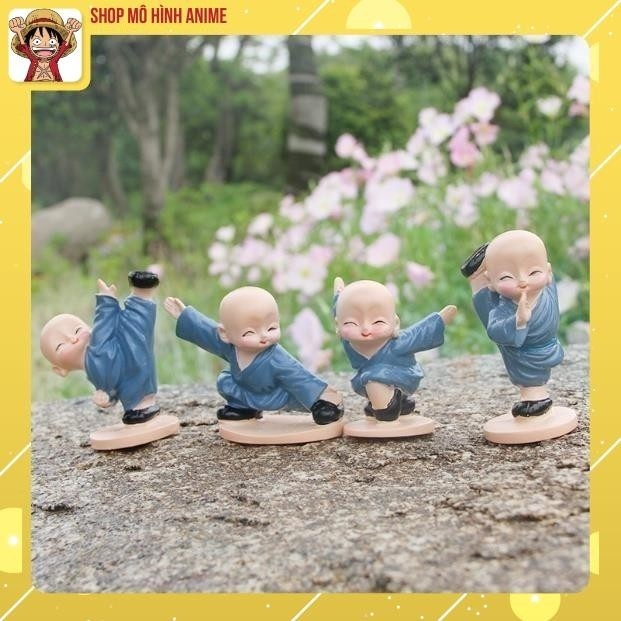 Mô Hình 4 Chú Tiểu KungFu, Decor Trang Trí Phòng Học, Làm Việc, Taplo Ô Tô