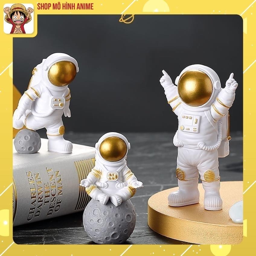 Bộ 3 mô hình nhà du hành vũ trụ trang trí ô tô nhà cửa và decor bánh kem sinh nhật