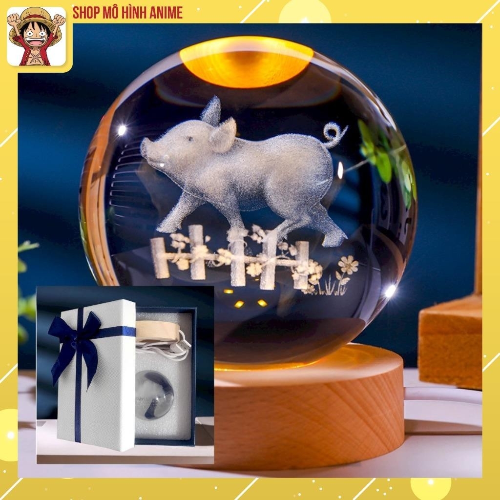 Combo Quả Cầu Pha Lê 3D Phát Sáng Hình 12 Con Giáp Kèm Hộp Đựng Sang Trọng, Đồ Decor Trang Trí, Quà Tặng Sinh Nhật
