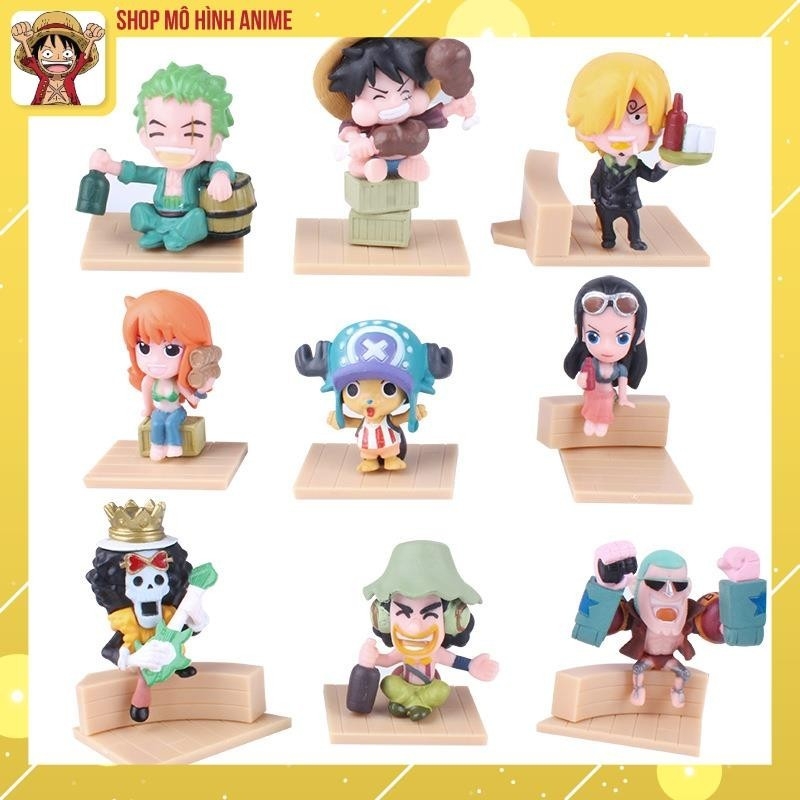 Mô Hình One Piece, Bộ 9 Nhân Vật Băng Hải Tặc Sân Khấu Phiên Bản Thế Hệ Thứ 59 Luffy Xay Thịt, Mô Hình Decor Trang Trí