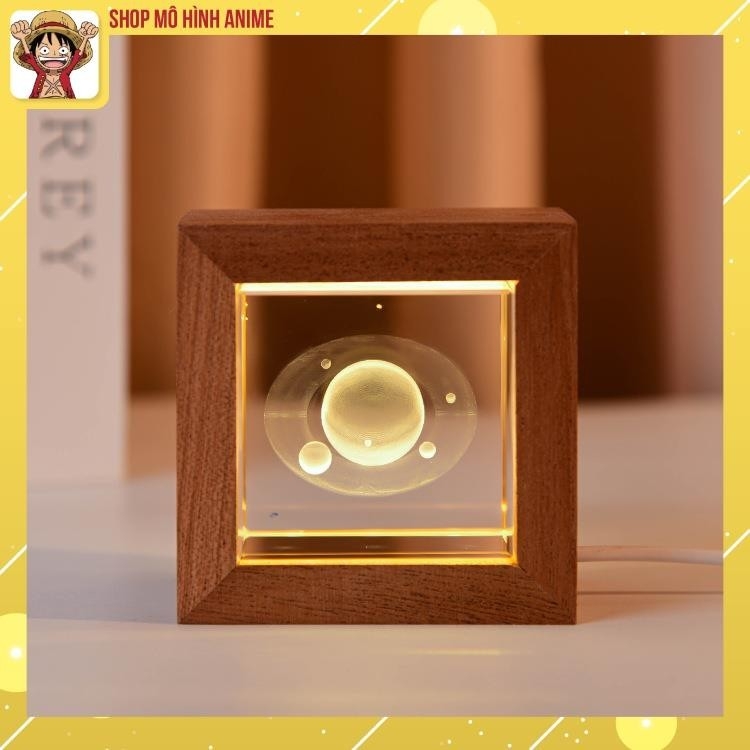 Đèn Ngủ Pha Lê 3D Phát Sáng, Quả Cầu Lập Phương, Khung gỗ, Tích Điện, Thích Hợp Làm Đèn Ngủ, Đèn Decor, Quà Tặng