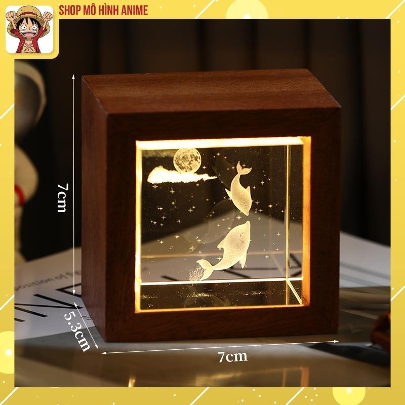 Đèn Ngủ Pha Lê 3D Phát Sáng, Quả Cầu Lập Phương, Khung gỗ, Tích Điện, Thích Hợp Làm Đèn Ngủ, Đèn Decor, Quà Tặng