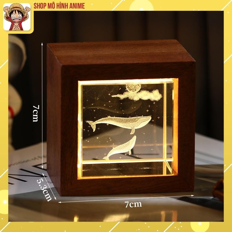 Đèn Ngủ Pha Lê 3D Phát Sáng, Quả Cầu Lập Phương, Khung gỗ, Tích Điện, Thích Hợp Làm Đèn Ngủ, Đèn Decor, Quà Tặng