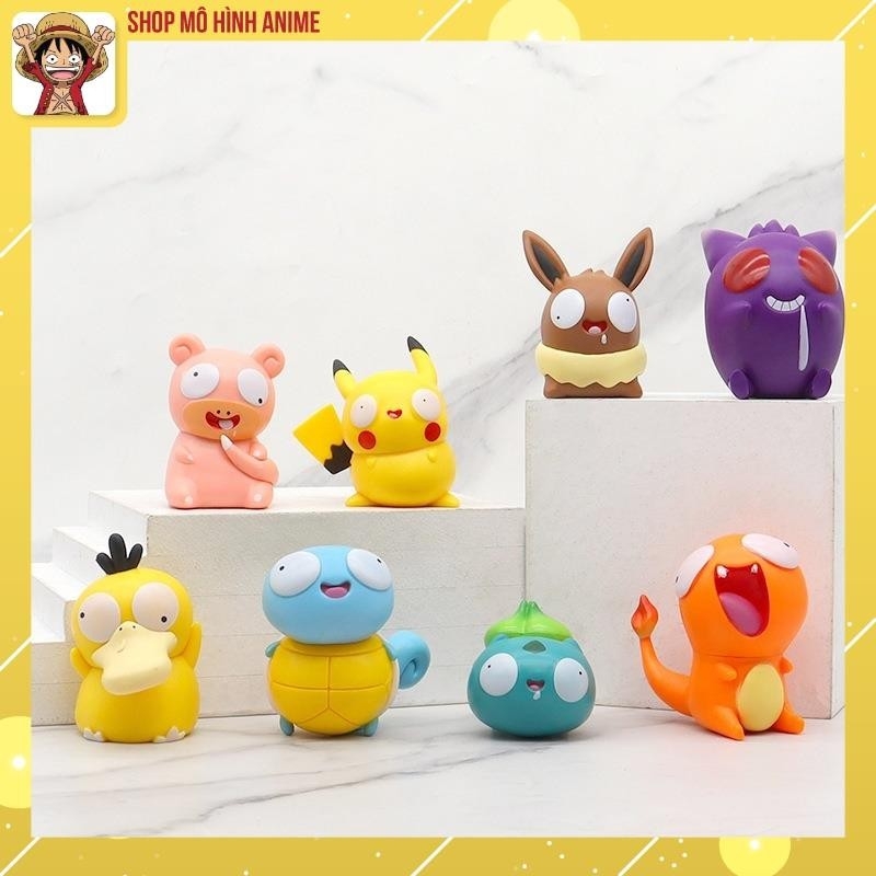 Bộ 8 Mô Hình Pokemon Mắt To Ngộ Nghĩnh, Pikachu, Charmander và Squirtle Dễ Thương, Mô Hình Cao 8cm, Bộ Sưu Tập Nhân Vật