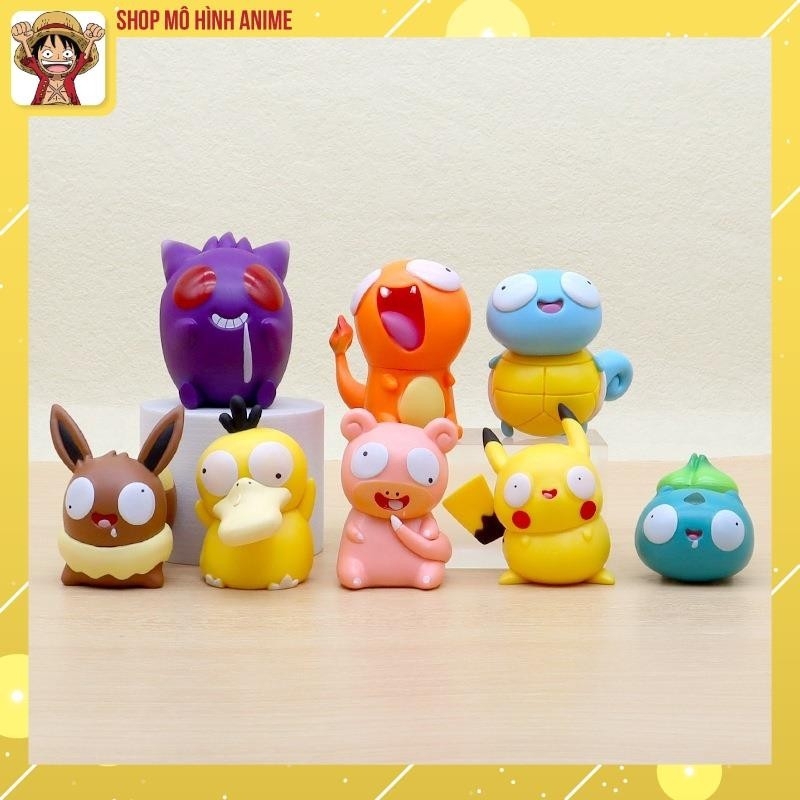 Bộ 8 Mô Hình Pokemon Mắt To Ngộ Nghĩnh, Pikachu, Charmander và Squirtle Dễ Thương, Mô Hình Cao 8cm, Bộ Sưu Tập Nhân Vật