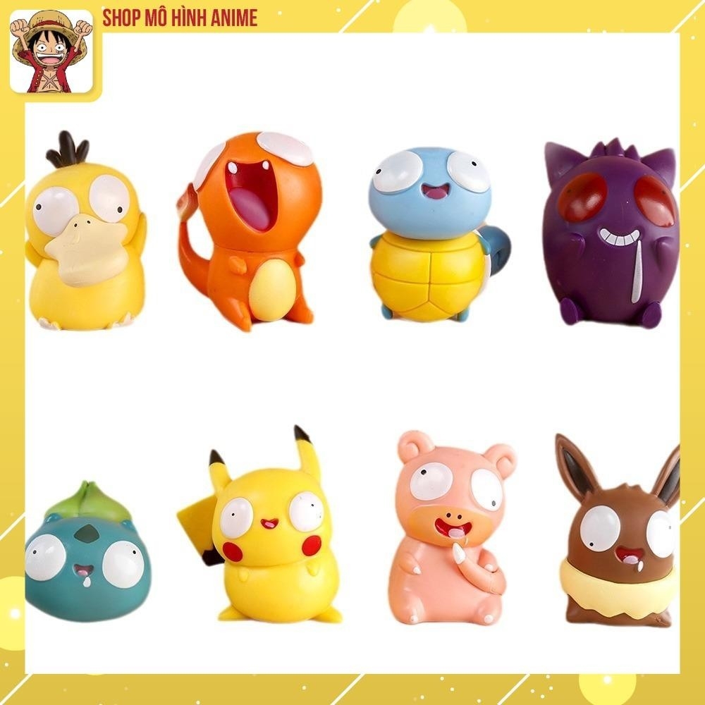 Bộ 8 Mô Hình Pokemon Mắt To Ngộ Nghĩnh, Pikachu, Charmander và Squirtle Dễ Thương, Mô Hình Cao 8cm, Bộ Sưu Tập Nhân Vật