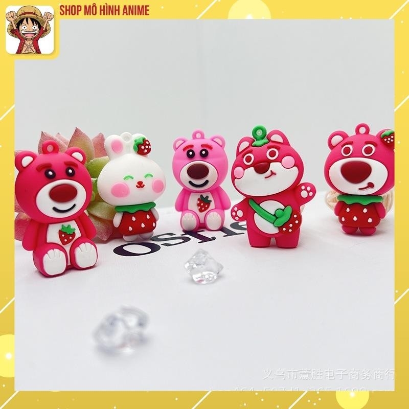 Móc Khóa Nhân Vật Gấu Dâu Lotso, Keo Mềm Cao 5cm, Cute Ngộ Nghĩnh, Thích Hợp Trang Trí Móc Khóa Xe, Móc Khóa Ba Lô