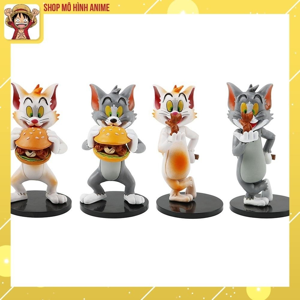 Mô Hình Tom Và Jerry, Bộ 4 Mô Hình Tom Ăn Hamburger Jerry Siêu Dễ Thương,Cao 10cm, Thích Hợp Decor Trang Trí, Bộ Sưu Tập
