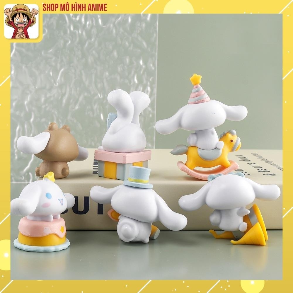 Bộ 6 Mô Hình Thỏ Trắng Cinnamoroll Tai Dài Siêu Ngộ Nghĩnh, Mô Hình Cao 7cm, Decor Trang Trí, Bộ Sưu Tập Nhân Vật