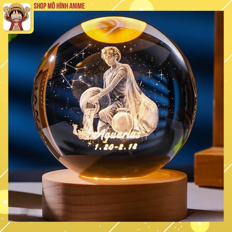 Đèn Ngủ Pha Lê 3D Phát Sáng, Quả Cầu Pha Lê 12 Cung Hoàng Đạo, Đèn USB, Thích Hợp Decor Trang Trí, Quà Tặng Ý Nghĩa