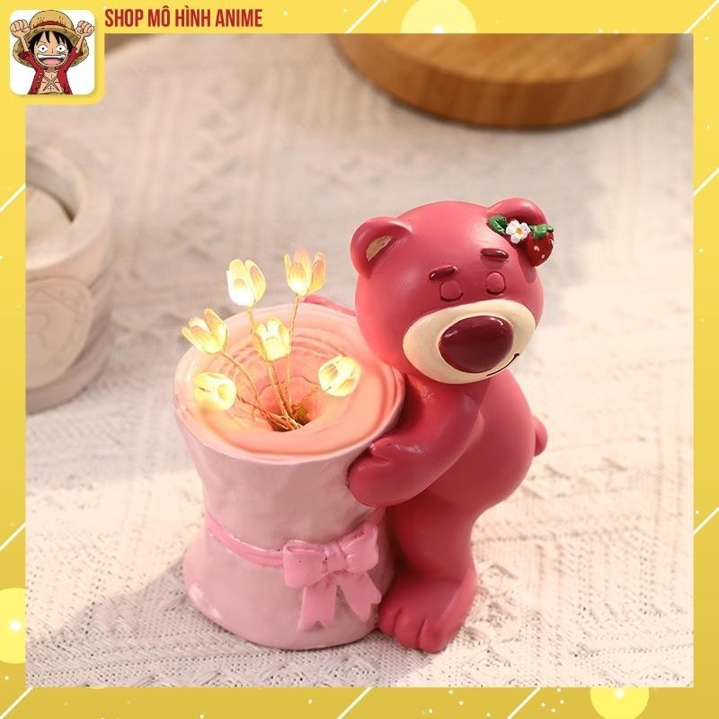 Đèn Ngủ Gấu Dâu Lotso Hoa Tulip Sáng Tạo Dễ Thương, Đèn Decor Trang Trí Phòng Ngủ, Bàn Làm Việc, Quà Tặng Sinh Nhật