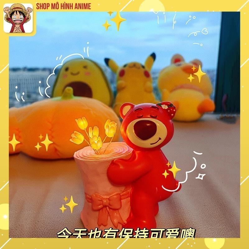 Đèn Ngủ Gấu Dâu Lotso Hoa Tulip Sáng Tạo Dễ Thương, Đèn Decor Trang Trí Phòng Ngủ, Bàn Làm Việc, Quà Tặng Sinh Nhật