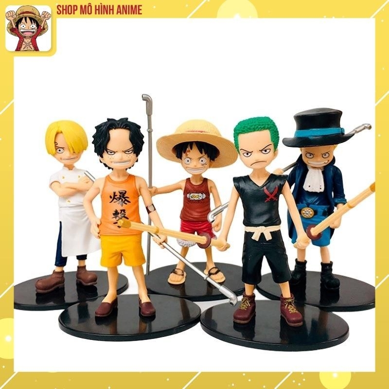 Bộ 5 Mô Hình One Piece Thời Ấu Thơ Luffy, Ace, Sanji, Zoro, Sabo, Mô Hình Cao 15cm Decor Trang Trí, Bộ Sưu Tập Nhân Vật