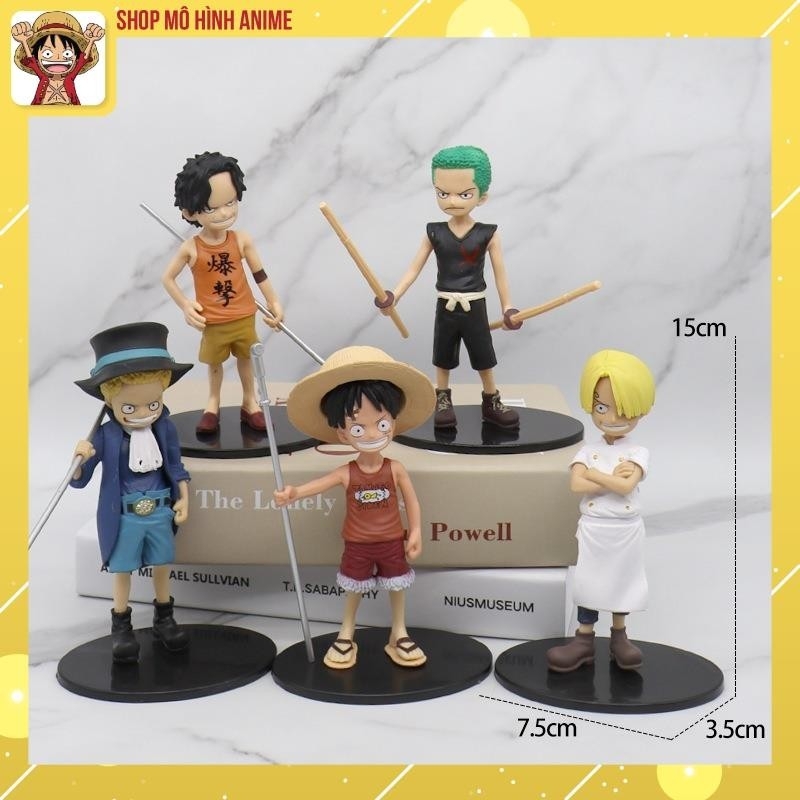 Bộ 5 Mô Hình One Piece Thời Ấu Thơ Luffy, Ace, Sanji, Zoro, Sabo, Mô Hình Cao 15cm Decor Trang Trí, Bộ Sưu Tập Nhân Vật