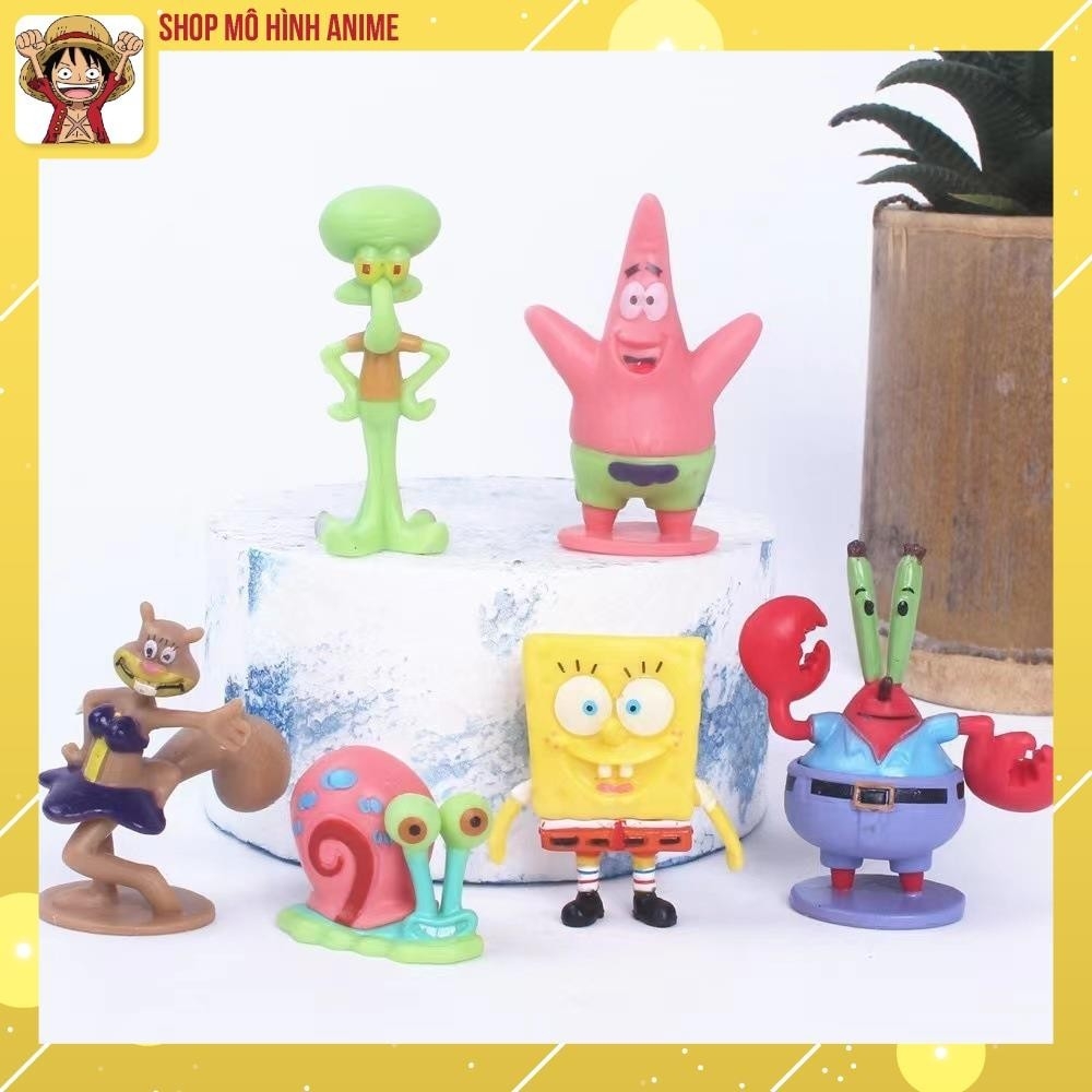 Mô Hình 6 Nhân Vật Chú Bọt Biển Tinh Nghịch, SpongeBob SquarePants Cao 6cm, Mô Hình Decor Trang Trí, Bộ Sưu Tập Nhân Vật