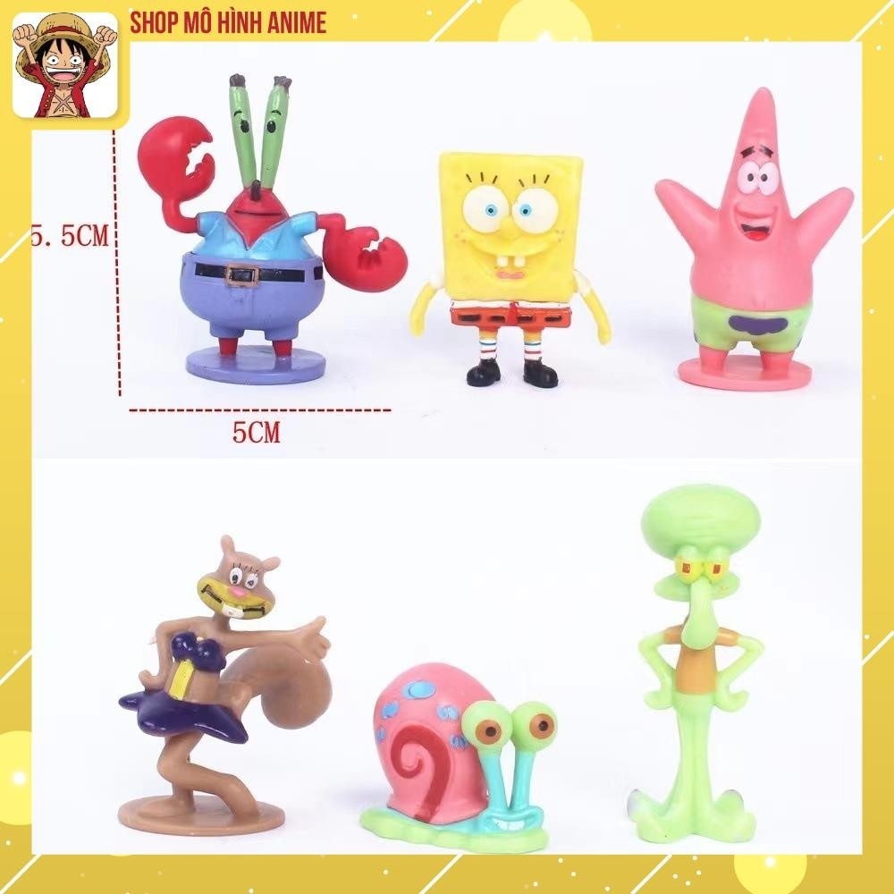 Mô Hình 6 Nhân Vật Chú Bọt Biển Tinh Nghịch, SpongeBob SquarePants Cao 6cm, Mô Hình Decor Trang Trí, Bộ Sưu Tập Nhân Vật