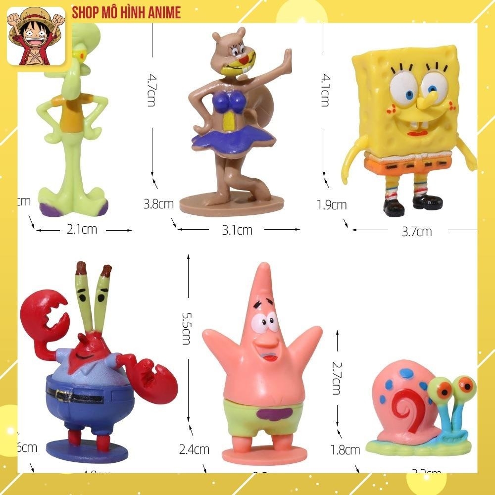 Mô Hình 6 Nhân Vật Chú Bọt Biển Tinh Nghịch, SpongeBob SquarePants Cao 6cm, Mô Hình Decor Trang Trí, Bộ Sưu Tập Nhân Vật