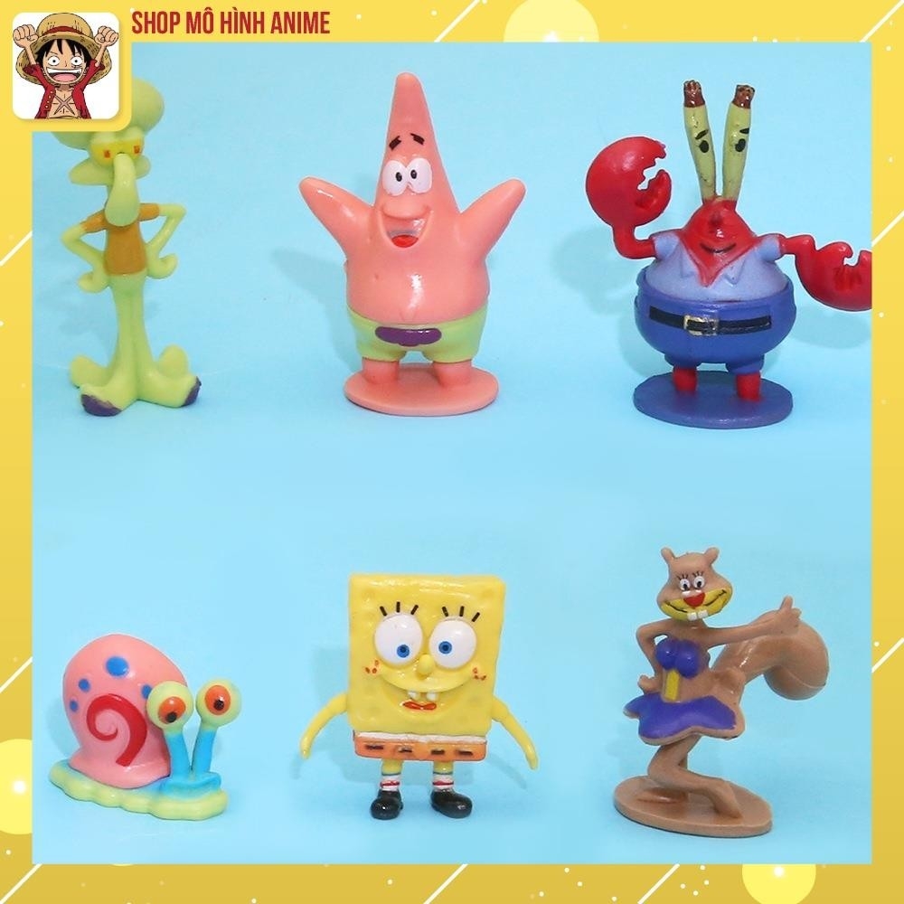 Mô Hình 6 Nhân Vật Chú Bọt Biển Tinh Nghịch, SpongeBob SquarePants Cao 6cm, Mô Hình Decor Trang Trí, Bộ Sưu Tập Nhân Vật