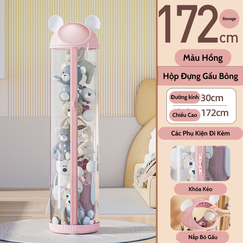 Hộp Đựng Gấu Bông, Búp Bê Hình Trụ Tròn Trong Suốt, Sắp Xếp Đồ Chơi Cho Bé Gọn Gàng, Sạch Sẽ, Đẹp Đẽ