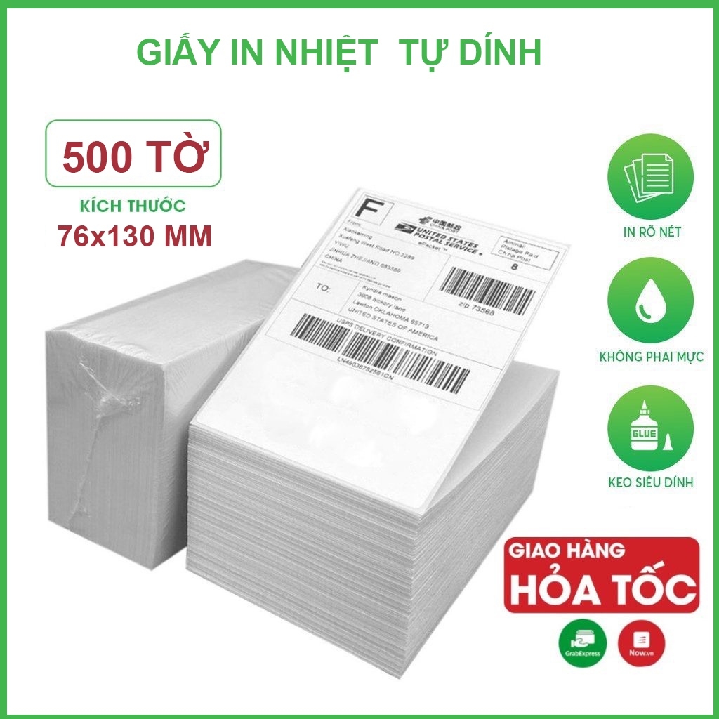 Giấy in nhiệt tự dính 3 lớp 500 tờ size 76x130mm in đơn hàng nhanh chóng - BEB042