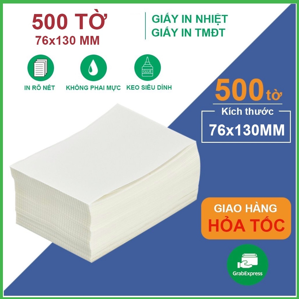 Giấy in nhiệt tự dính 3 lớp 500 tờ size 76x130mm in đơn hàng nhanh chóng - BEB042