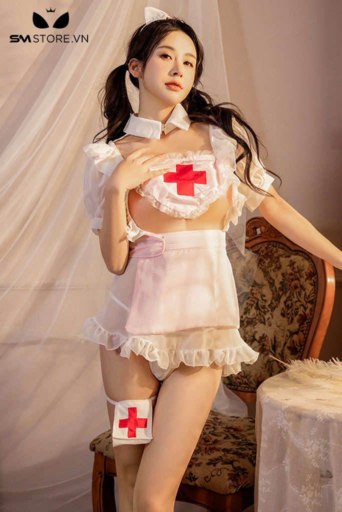 SMS330 - cosplay y tá thiết kế áo tay bồng và tạp dề nhỏ cực sexy
