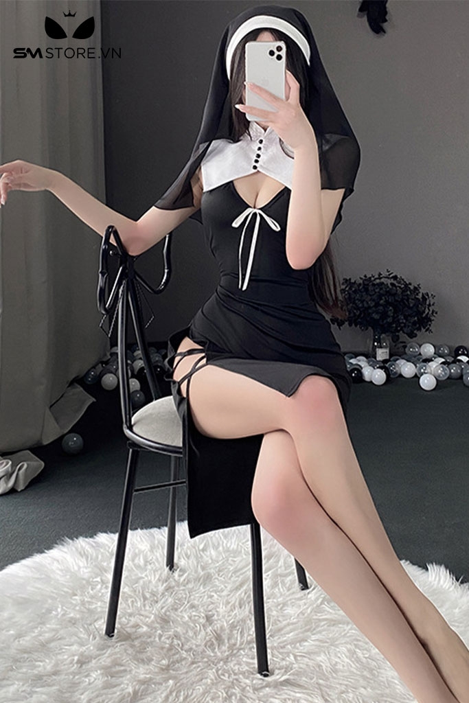 SMS353 - cosplay sơ nữ sexy khoét ngực xẻ tà dây đan chéo ở 2 bên