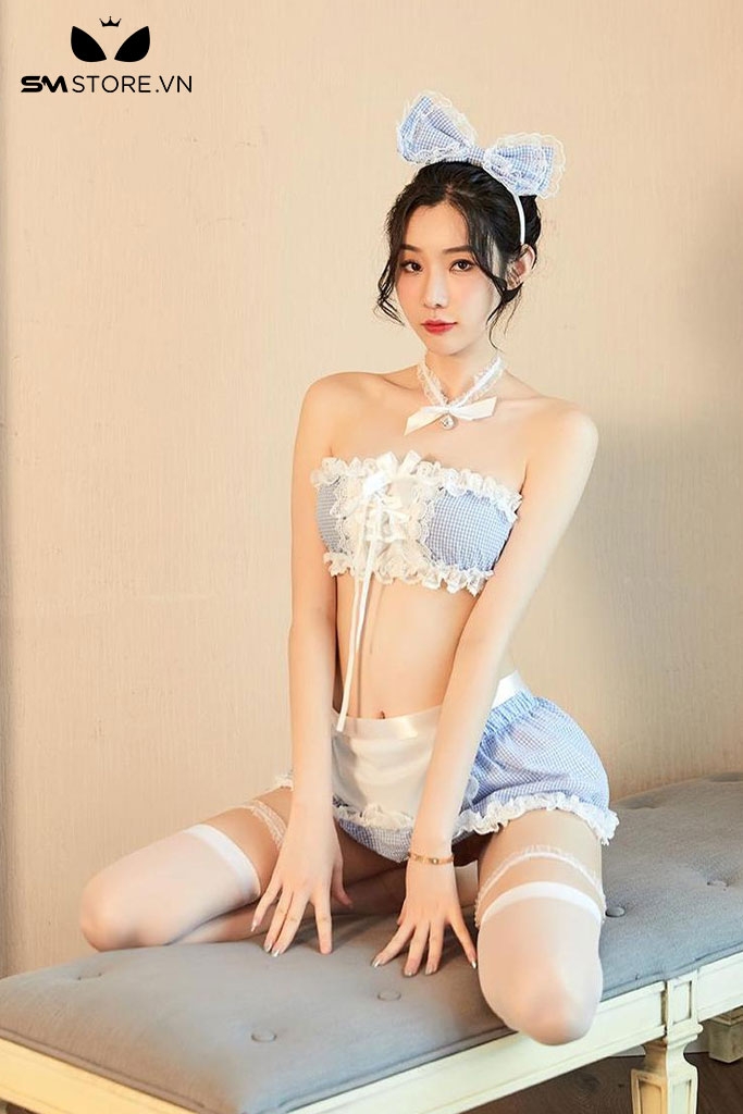 SMS320 - đồ ngủ cosplay hầu gái với áo quây ngực và váy cực ngắn