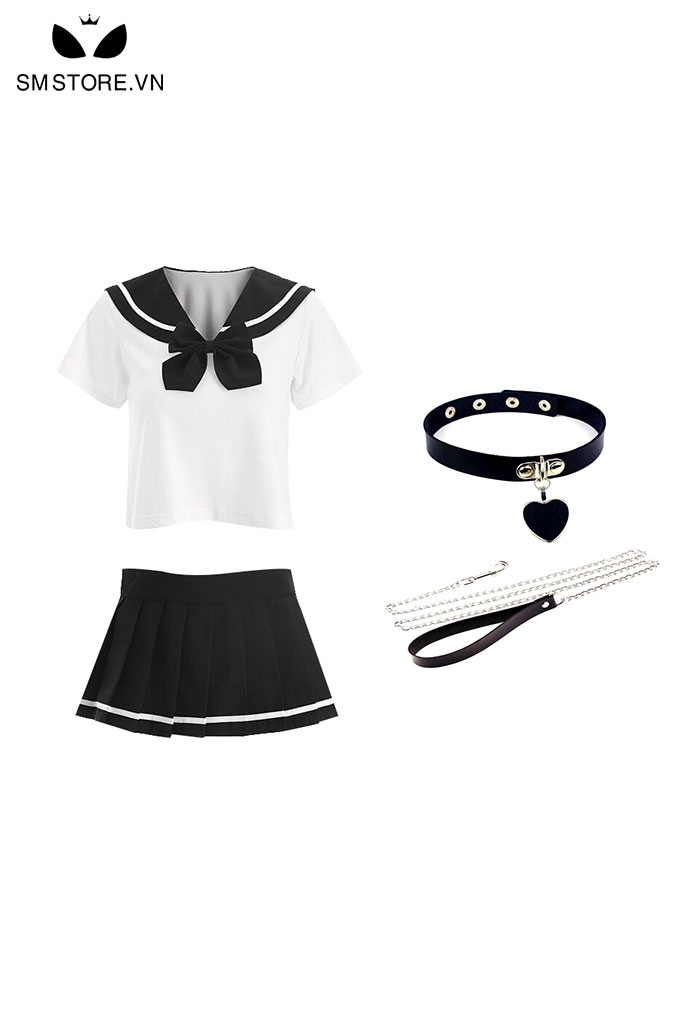 SMS112 - Trang phục cosplay học sinh áo hở eo mix chân váy xếp ly
