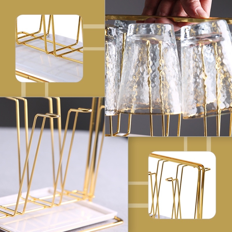 Giá Úp Cốc Nhập Khẩu Châu Âu Mạ Vàng Có Khay - BEE078