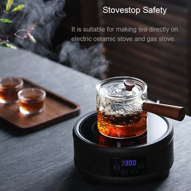 Ấm Trà Thủy Tinh Lõi Lọc Infuser 500ml Tay Cầm Bằng Gỗ - BEE090