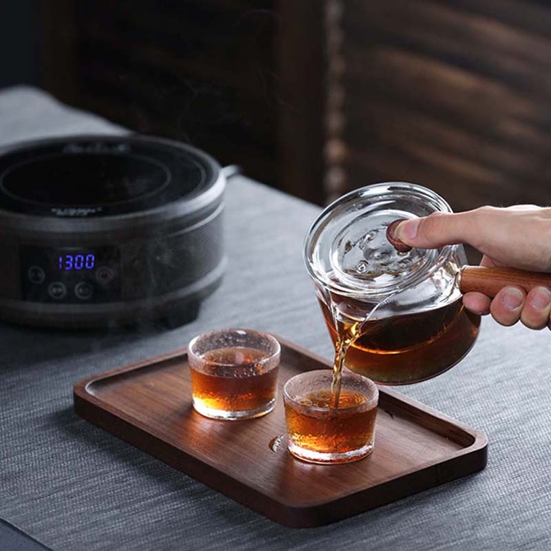 Ấm Trà Thủy Tinh Lõi Lọc Infuser 500ml Tay Cầm Bằng Gỗ - BEE090