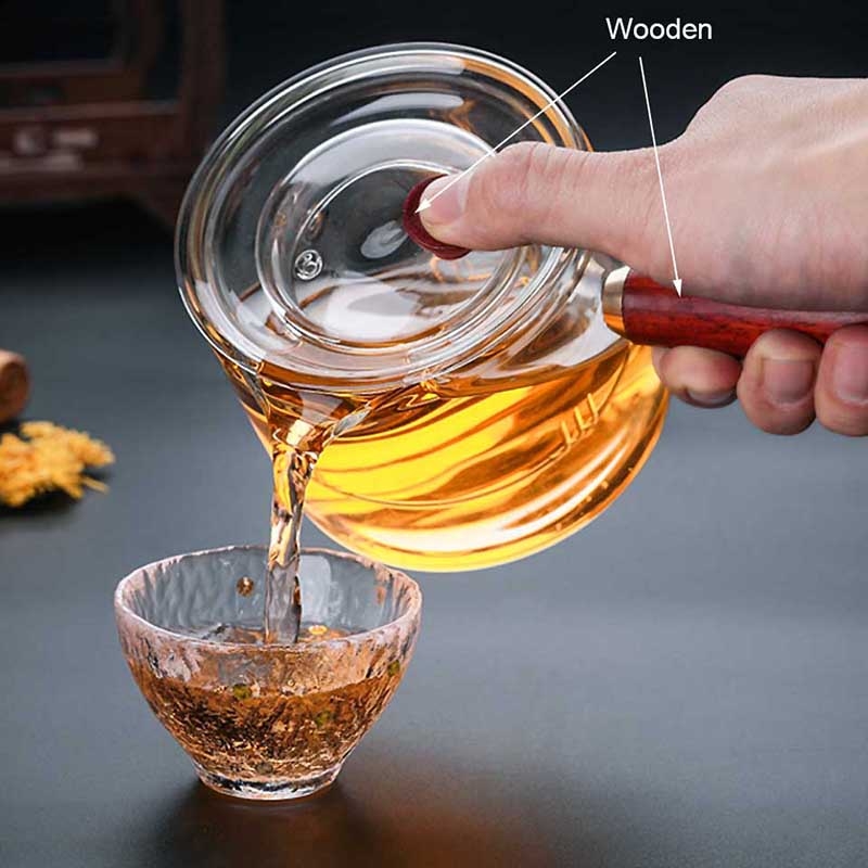 Ấm Trà Thủy Tinh Lõi Lọc Infuser 500ml Tay Cầm Bằng Gỗ - BEE090