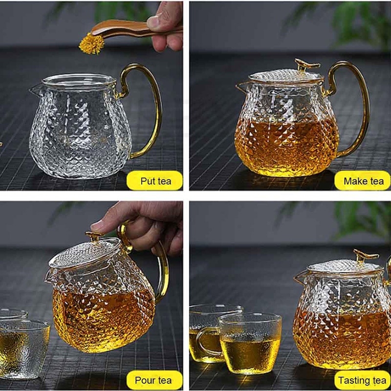 (Tặng 4 Cốc) Ấm Pha Trà Thủy Tinh Phong Cách Bắc Âu Sang Trọng | BEE104